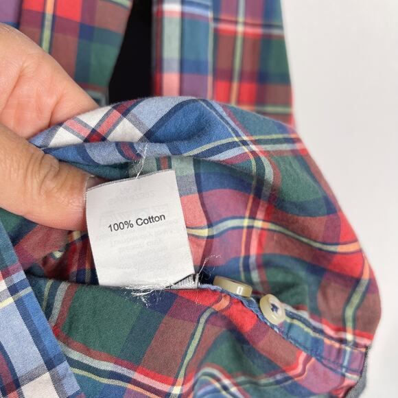 J Crew Mens Medium M Blue Red Green Plaid Button Down Shirt Cotton Long Sleeve - Picture 5 of 6